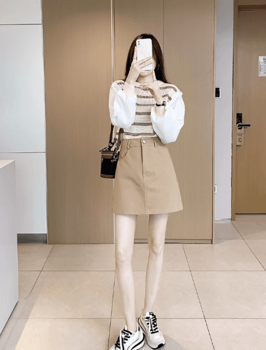 骨格ストレートカラーシンプル台形ミニ丈スカート