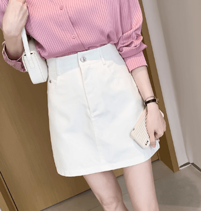 骨格ストレートカラーシンプル台形ミニ丈スカート