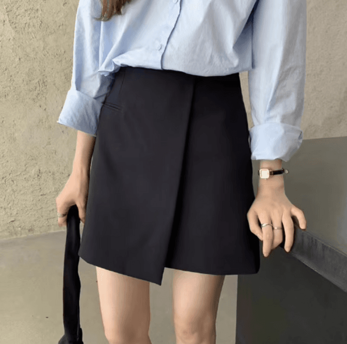 骨格ストレートラップ風台形ミニ丈スカート
