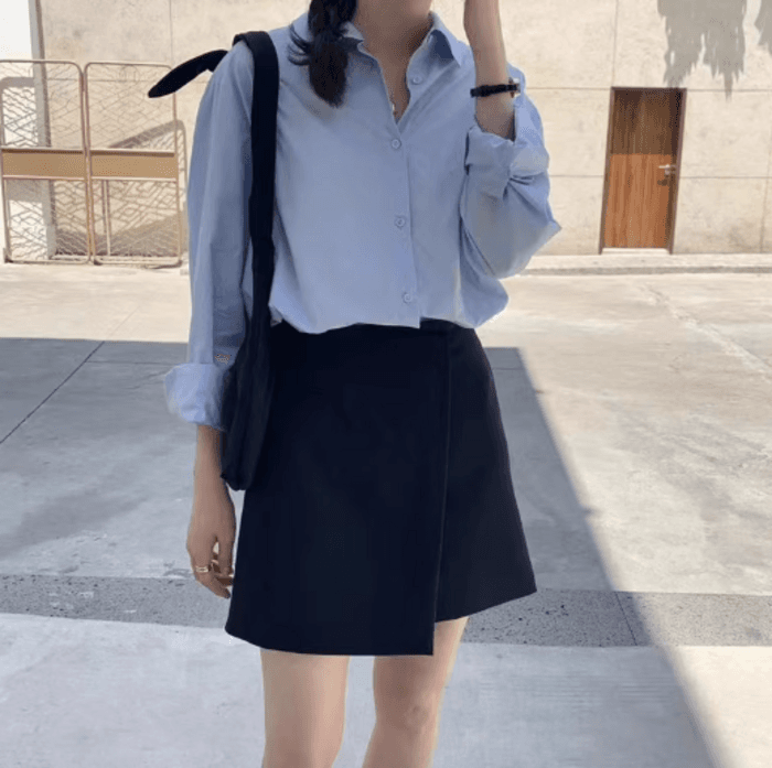 骨格ストレートラップ風台形ミニ丈スカート