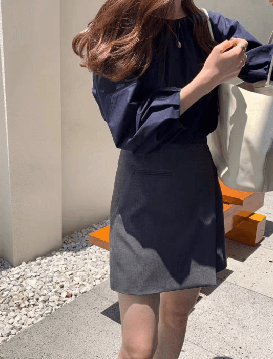 骨格ストレートラップ風台形ミニ丈スカート