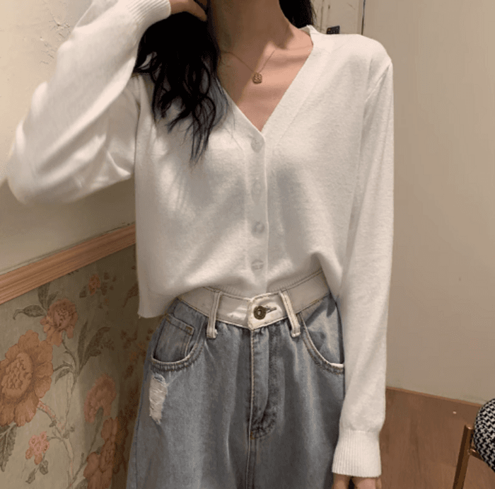 骨格ストレートボタンアップVネックカーディガン
