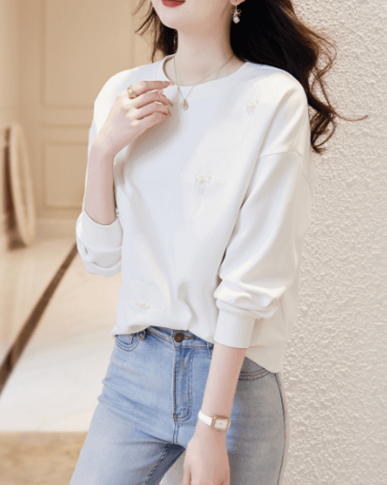 骨格ストレート花柄刺繍パーカートップス