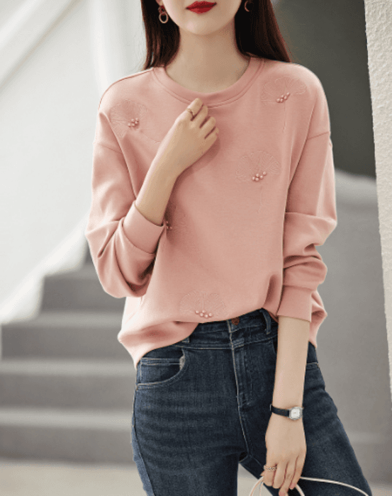 骨格ストレート花柄刺繍パーカートップス