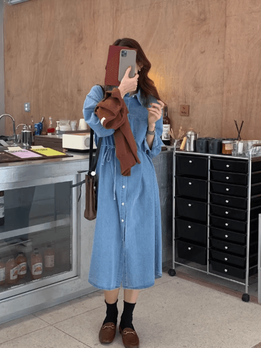 骨格ストレートデニムシャツワンピース