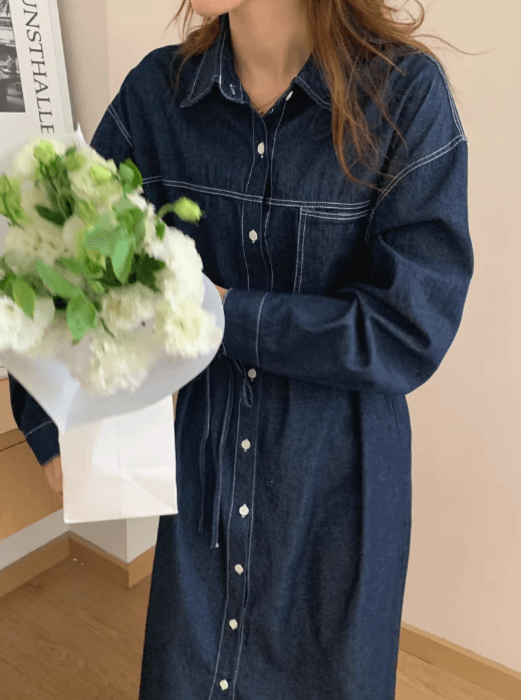 骨格ストレートデニムシャツワンピース