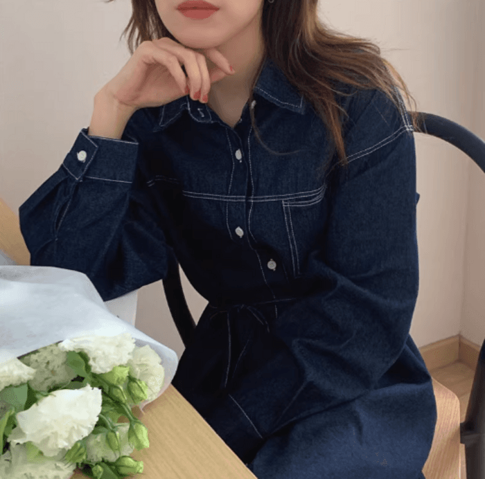 骨格ストレートデニムシャツワンピース