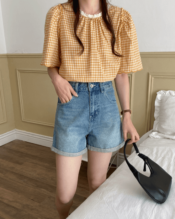 骨格ストレートデニムショートパンツ