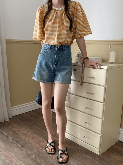 骨格ストレートデニムショートパンツ