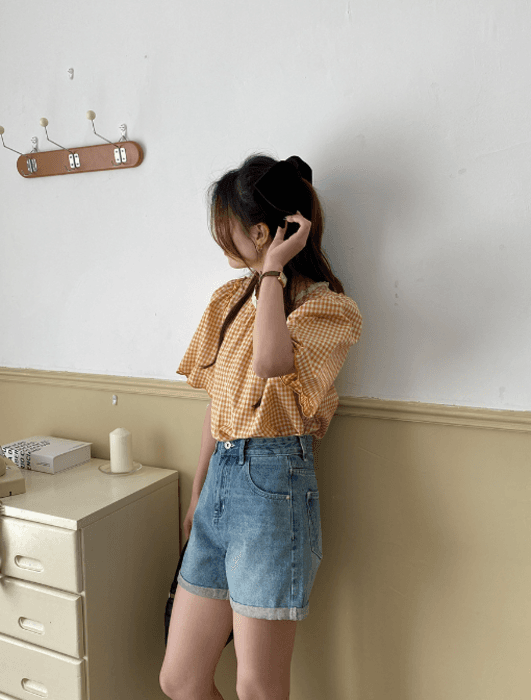 骨格ストレートデニムショートパンツ
