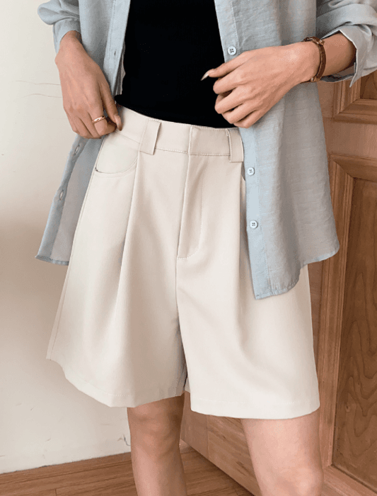 骨格ストレートワイドレッグウエストゴムショートパンツ