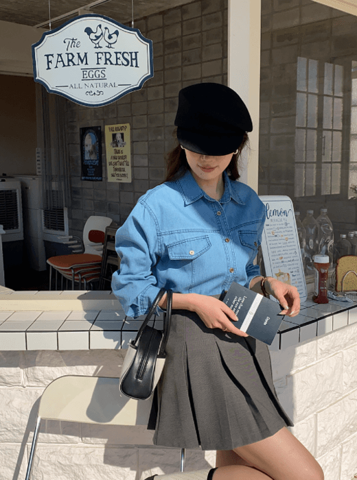 骨格ストレートプリーツ台形ミニ丈スカート