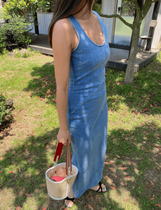 骨格ストレートIラインデニムワンピース