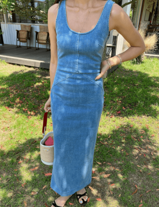 骨格ストレートIラインデニムワンピース