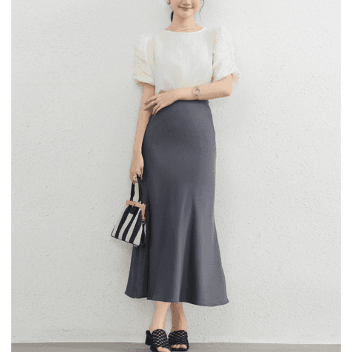 骨格ストレートサテンマーメイドスカート