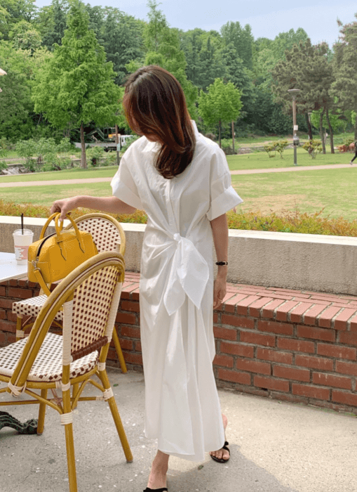 骨格ストレートウエストタイロングシャツワンピース