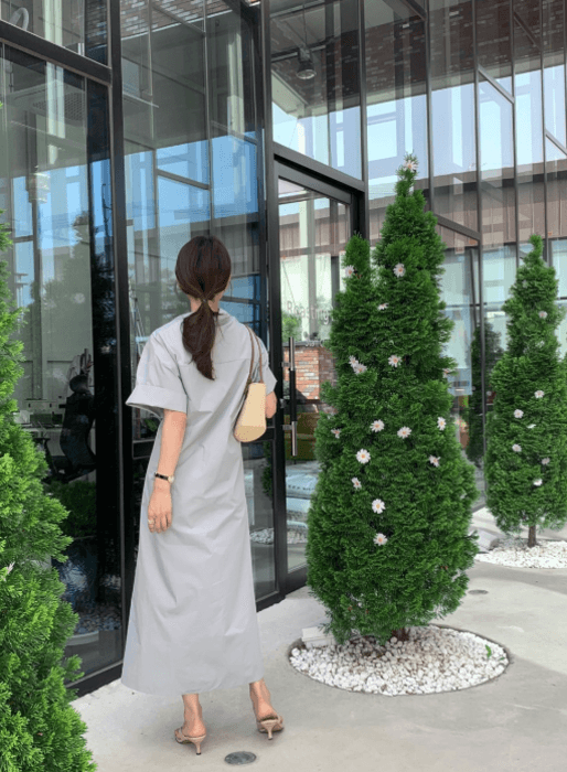 骨格ストレートウエストタイロングシャツワンピース
