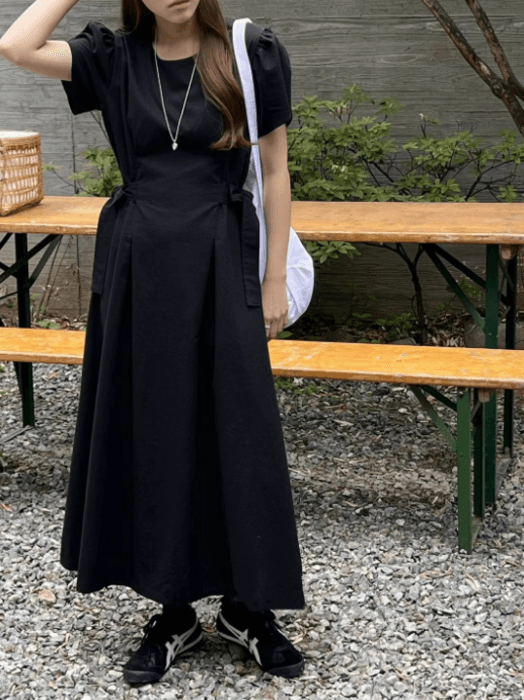 骨格ストレートサイドリボンロングワンピース