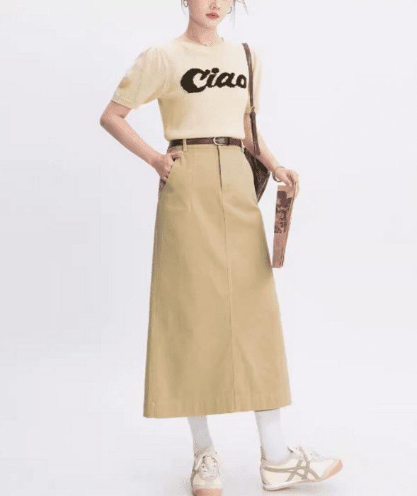 骨格ストレートバックスリットロングデニムスカート