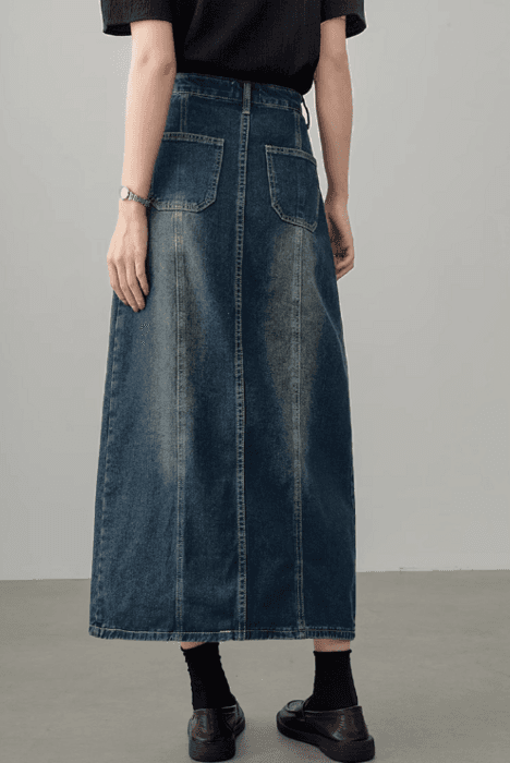 骨格ストレートフロントスリットロングデニムスカート