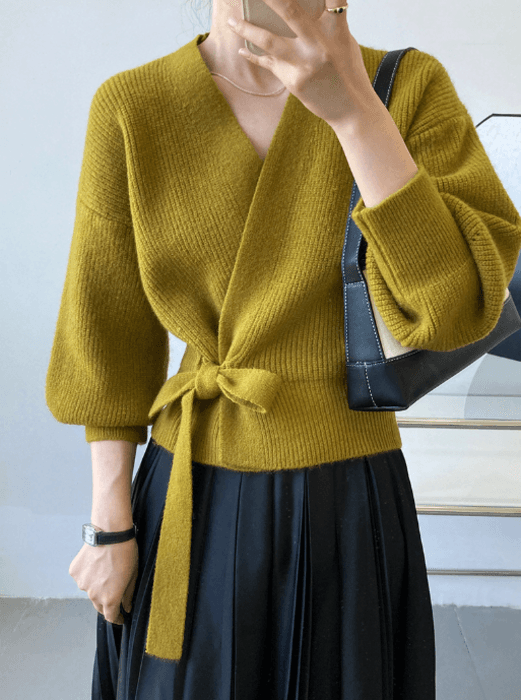 骨格ストレートカシュクールニットカーディガン