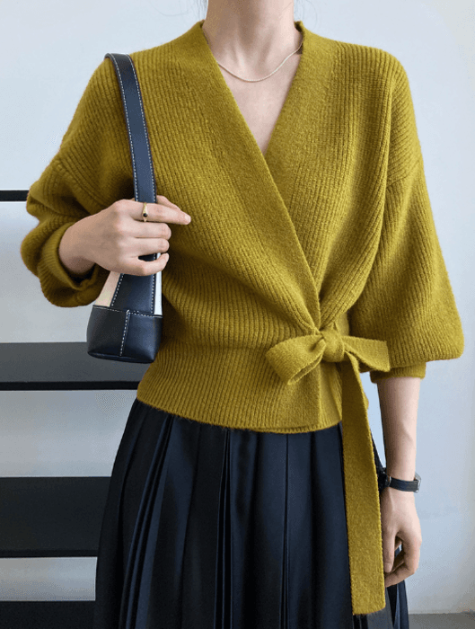 骨格ストレートカシュクールニットカーディガン