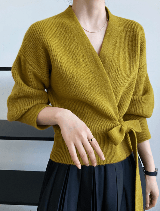 骨格ストレートカシュクールニットカーディガン