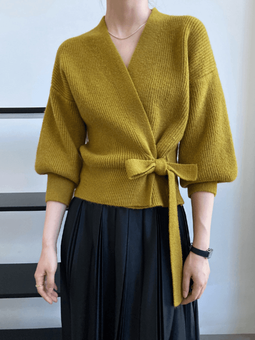 骨格ストレートカシュクールニットカーディガン