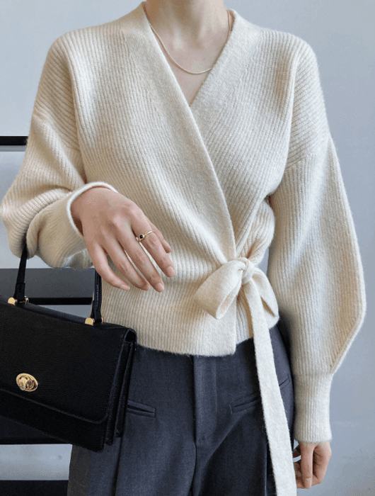 骨格ストレートカシュクールニットカーディガン