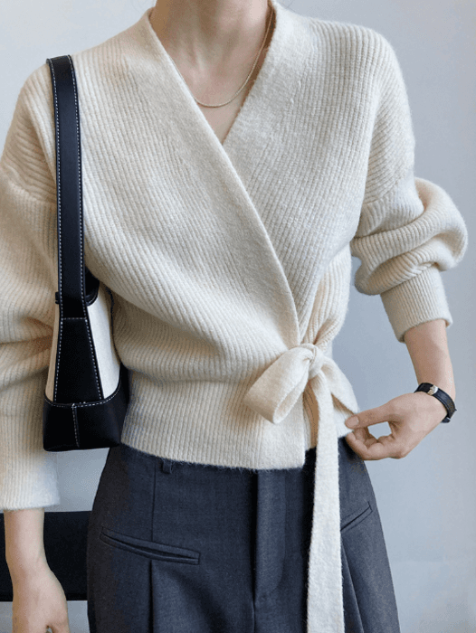 骨格ストレートカシュクールニットカーディガン