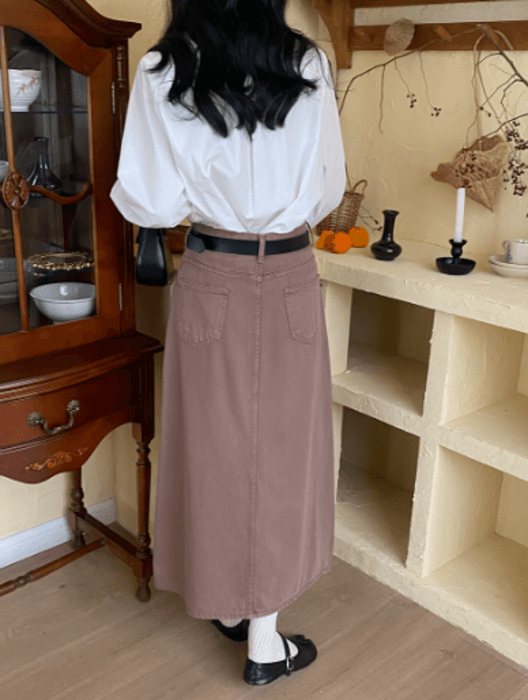 骨格ストレートフロントスリットデニムスカート