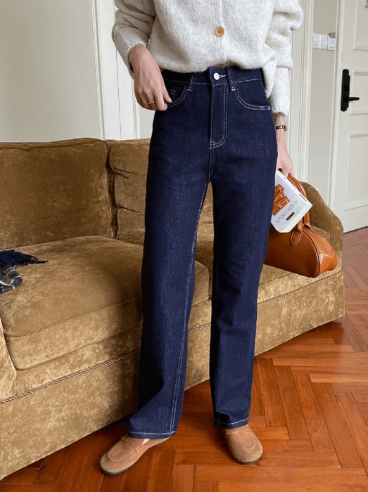 骨格ストレートストレートステッチデニムパンツ