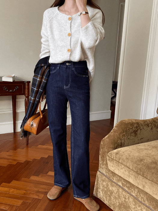 骨格ストレートストレートステッチデニムパンツ