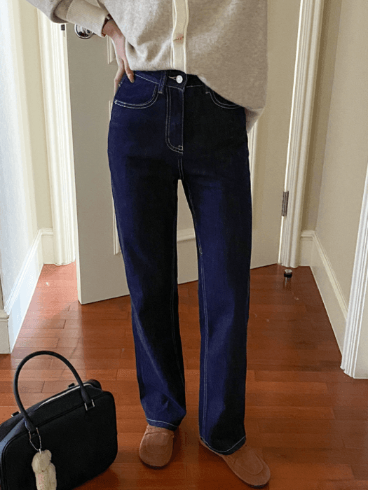 骨格ストレートストレートステッチデニムパンツ