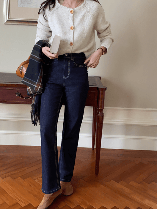 骨格ストレートストレートステッチデニムパンツ