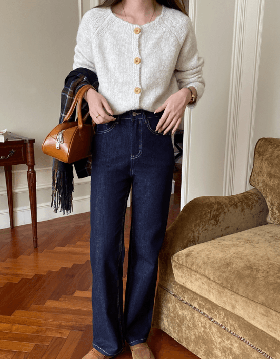 骨格ストレートストレートステッチデニムパンツ