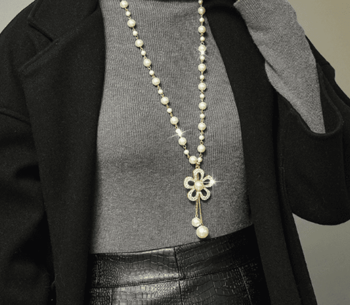 骨格ストレートフラワーモチーフY字ロングネックレス