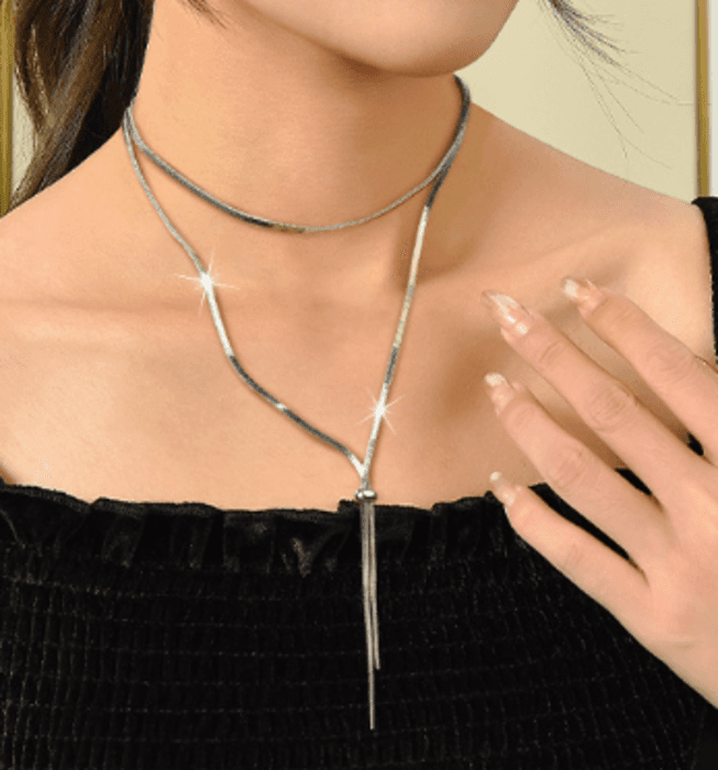 骨格ストレートシンプルロングネックレス