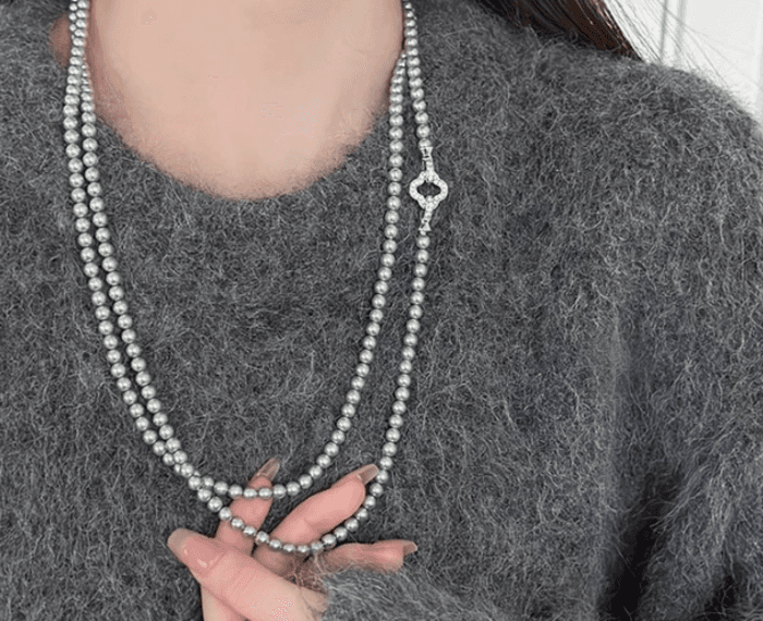 骨格ストレートパールロングチェーンネックレス