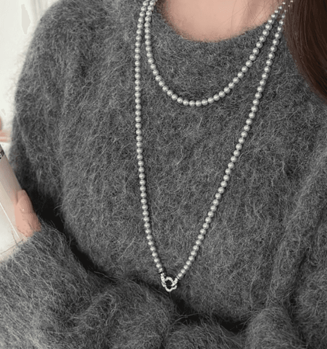 骨格ストレートパールロングチェーンネックレス