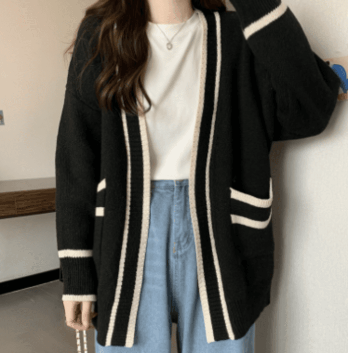 骨格ストレートクラシックブラックラインカーディガン