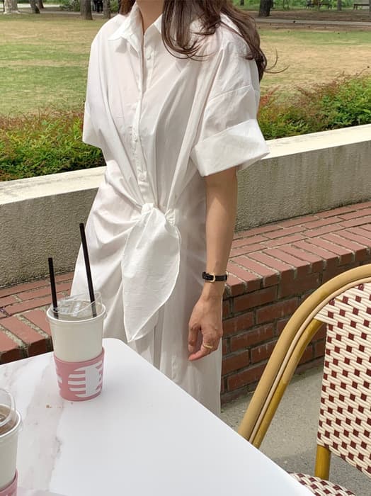 骨格ストレートウエストタイロングシャツワンピース