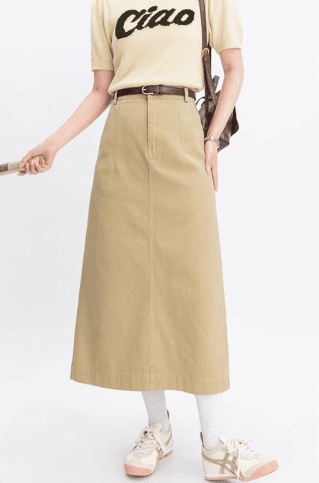 骨格ストレートバックスリットロングデニムスカート
