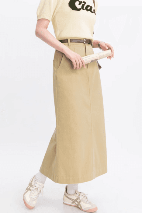 骨格ストレートバックスリットロングデニムスカート