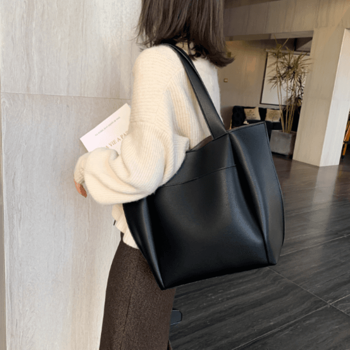 骨格ストレートシンプルPUレザーハンドバッグ