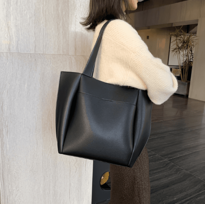 骨格ストレートシンプルPUレザーハンドバッグ