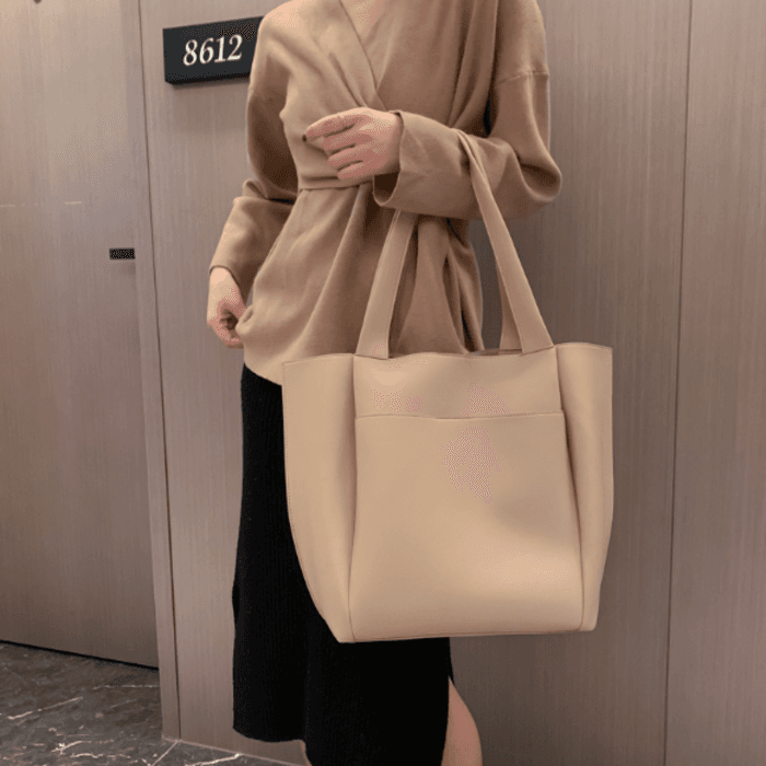 骨格ストレートシンプルPUレザーハンドバッグ