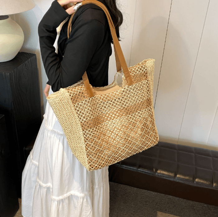 骨格ストレートナチュラルカゴトートバッグ