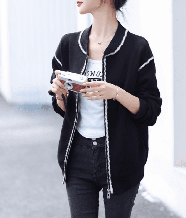 骨格ストレートブラックブルゾンアウター