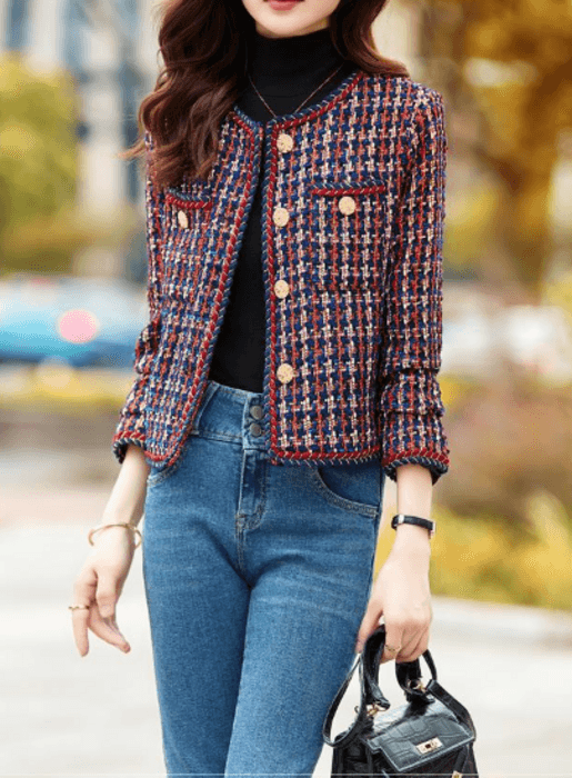 骨格ストレートノーカラーツイードジャケット